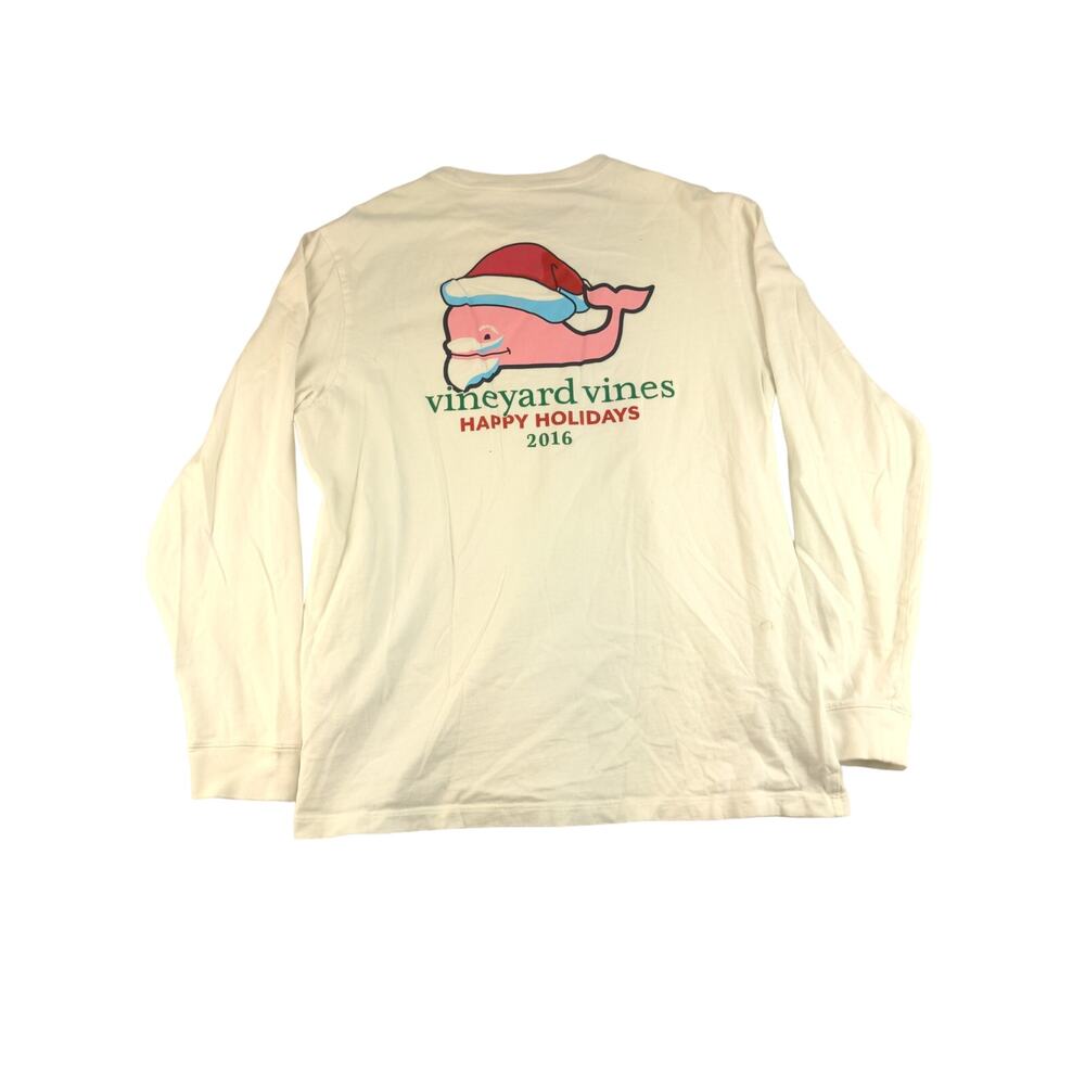 Vineyard Vines Happy Holidays 2016 Long Sleeve T Shirt Size M White